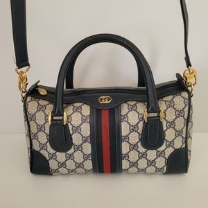 GUCCI VINTAGE BLUE MONGRAM OPHIDIA BOSTON BAG.,AUTHENTIC.